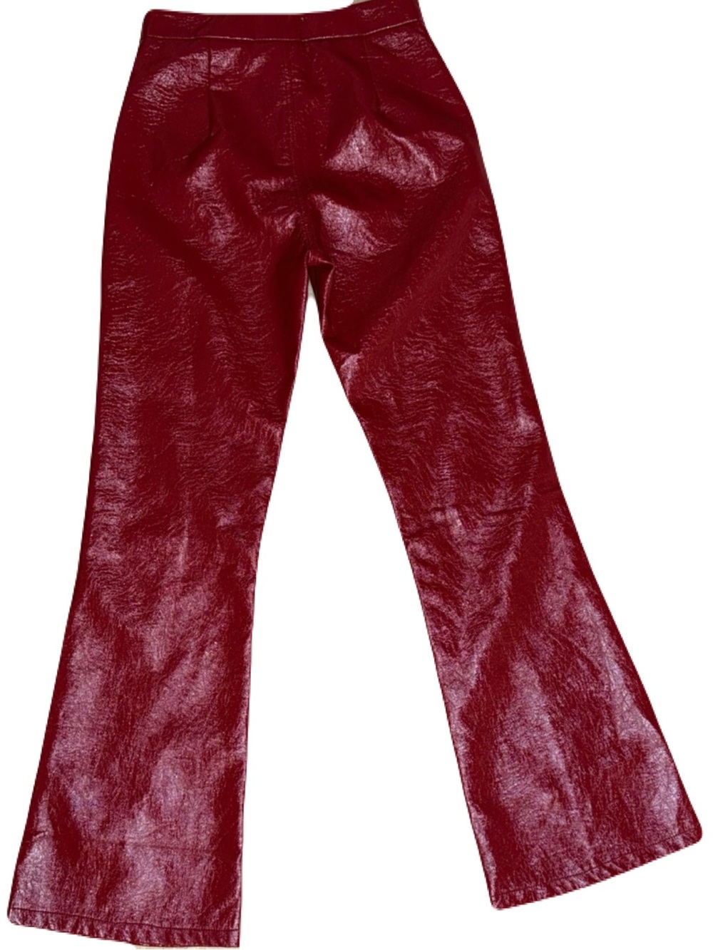 High Waisted PU Faux Vegan Leather Pants 2 Burgundy Red
